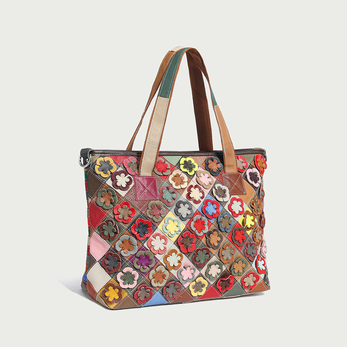 Colorful Hippie Leather Tote Bag-1