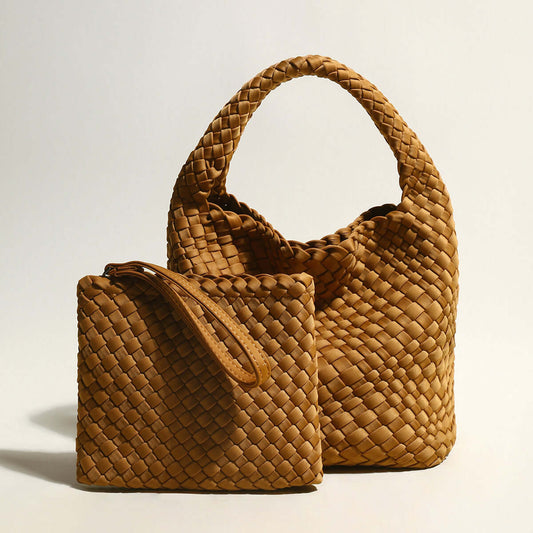 Earthy Medium Woven Top Handle Bag-1