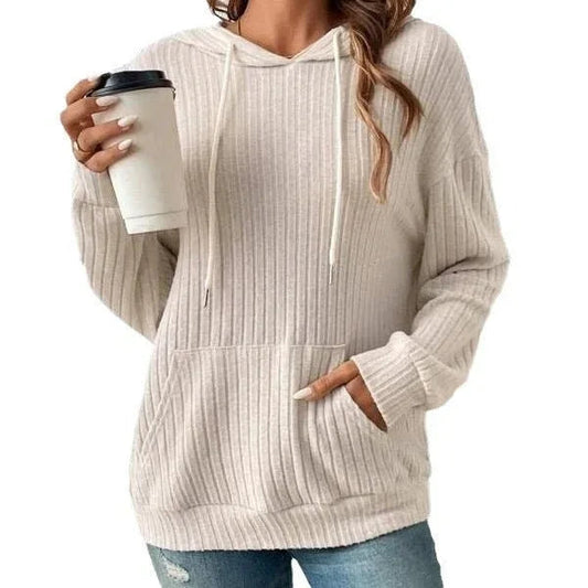 Fashion Drawstring Long-Sleeved Hooded Sweatshirt With Pockets Solid Knitwear Hoodie Women's Clothing