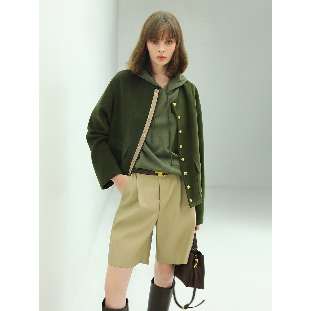 Green Letterman Jacket with Gold Snap Buttons-1