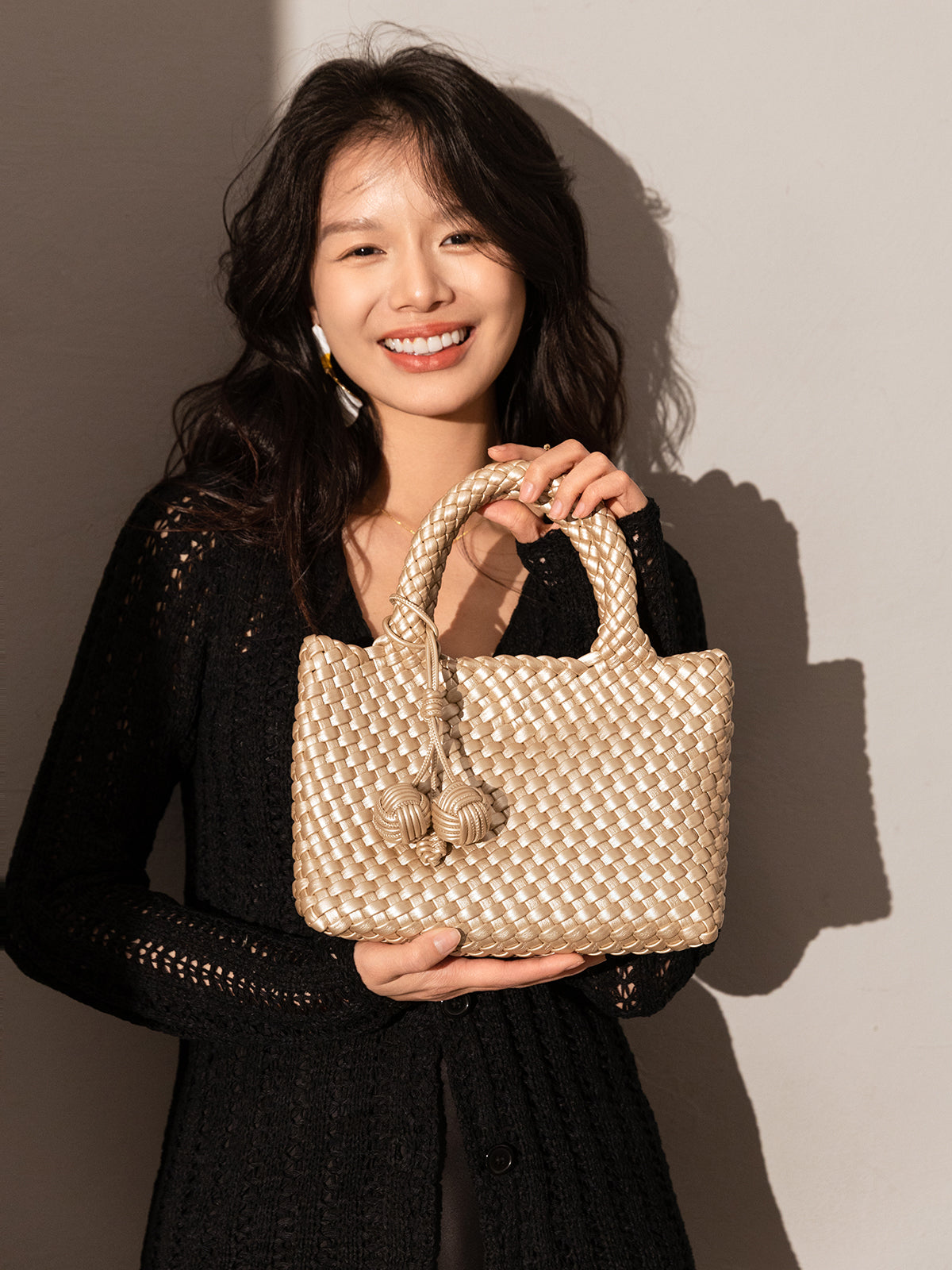 Happy Mini Woven Leather Top Handle Bag-1