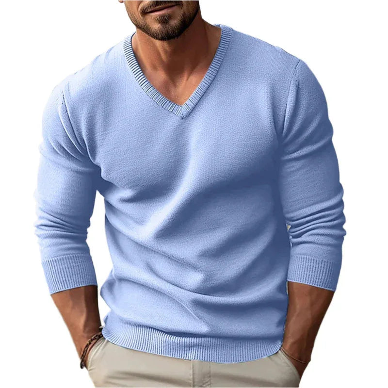 Knitted V-Neck Slim Fit Long Sleeve Sweater For Men