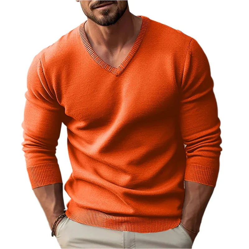 Knitted V-Neck Slim Fit Long Sleeve Sweater For Men