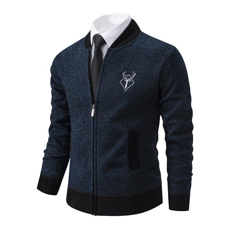 Men's Slim Stand Collar Elk Embroidered Sweater