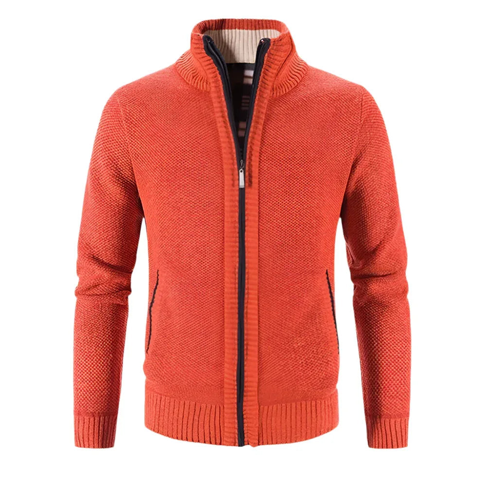 Men's Solid Color Stand Collar Cardigan Sweater