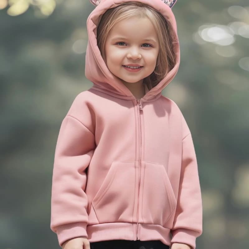 Winter and Autumn Girls Animals Cartoon Pattern Long Sleeves Zip-up Hooded Coat