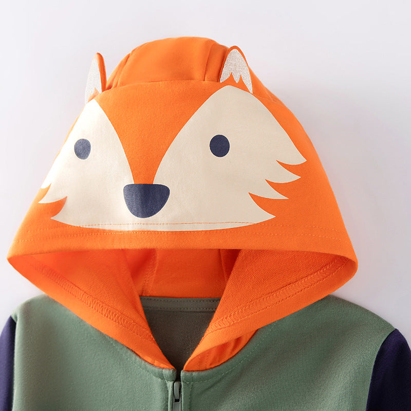Winter and Autumn Boys Animals Cartoon Pattern Long Sleeves Zip-up Hooded Coat