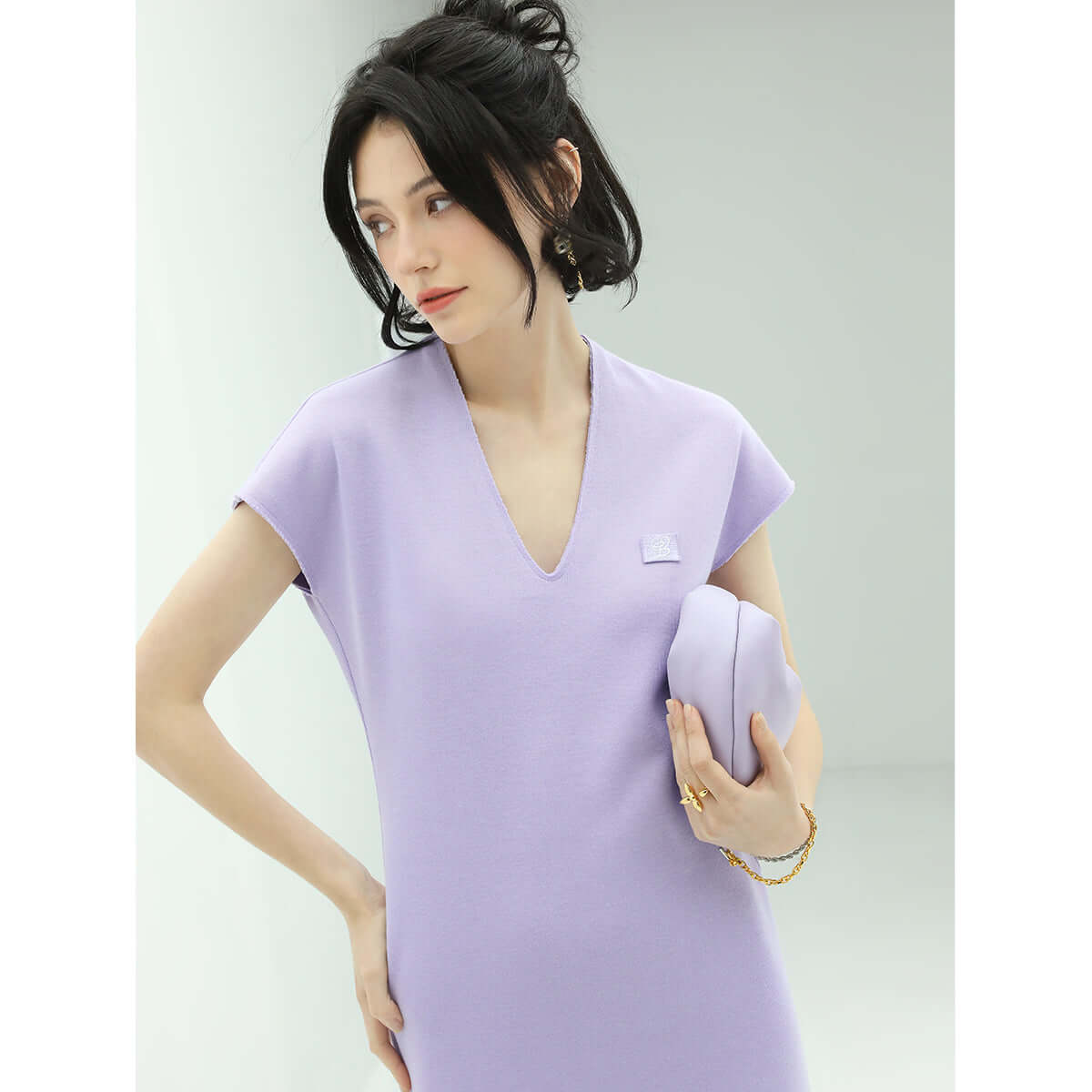 Relaxed Short Sleeved Lavender Dress-1