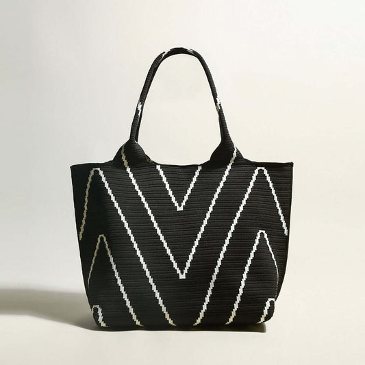 Retro Chevron Black Canvas Tote Bag-0