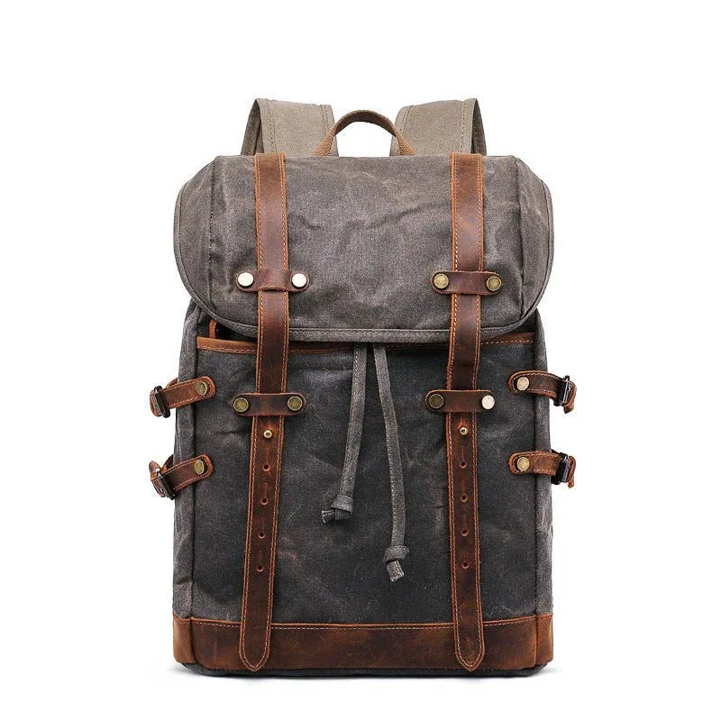 Retro Leather & Canvas Backpack For Men