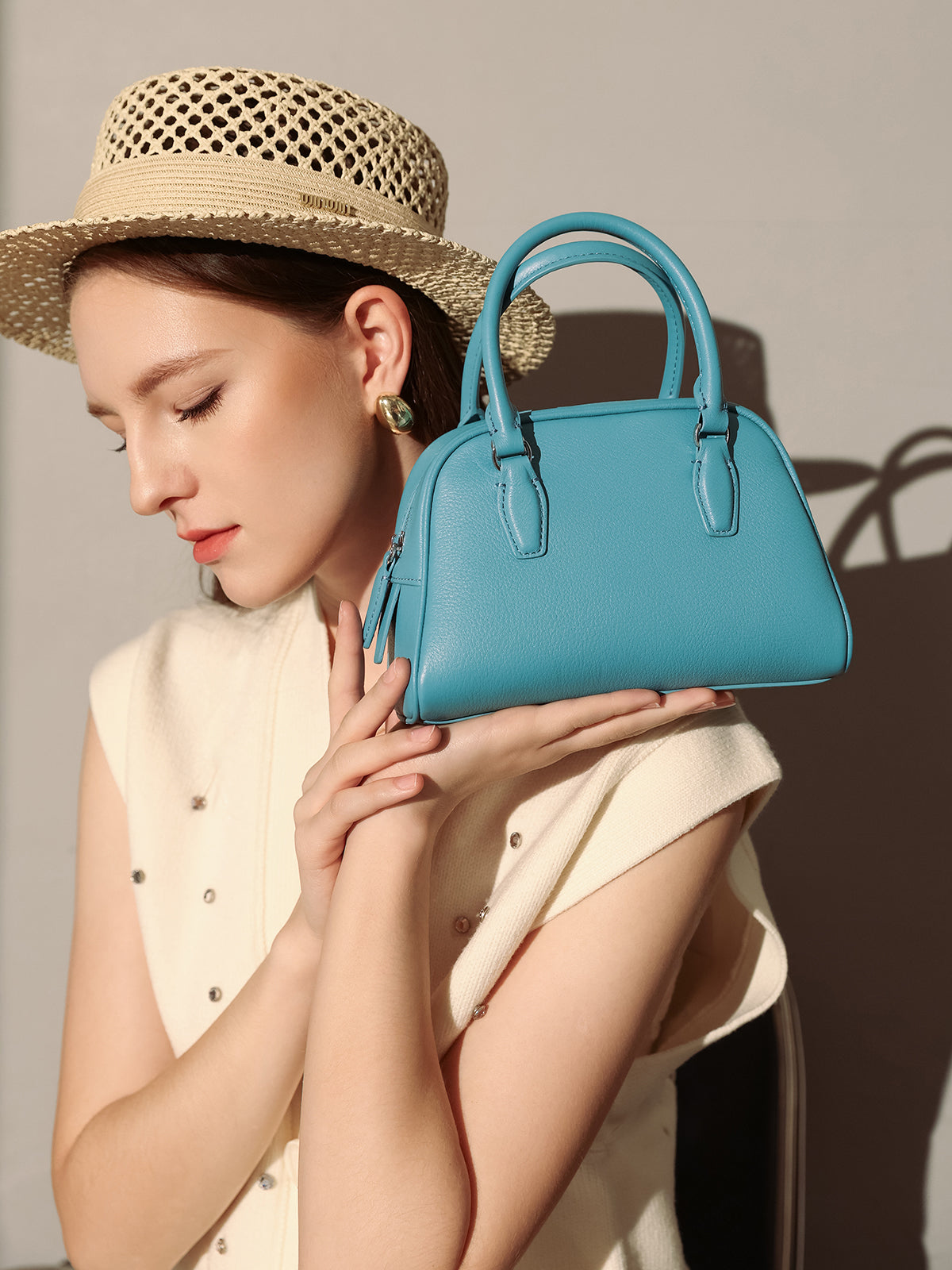 Simple Leather Bowling Bag-4