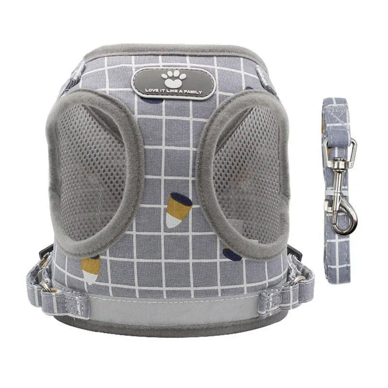 Small Dog Cat Pet Breathable Mesh Vest Harness & Walking Lead Leash