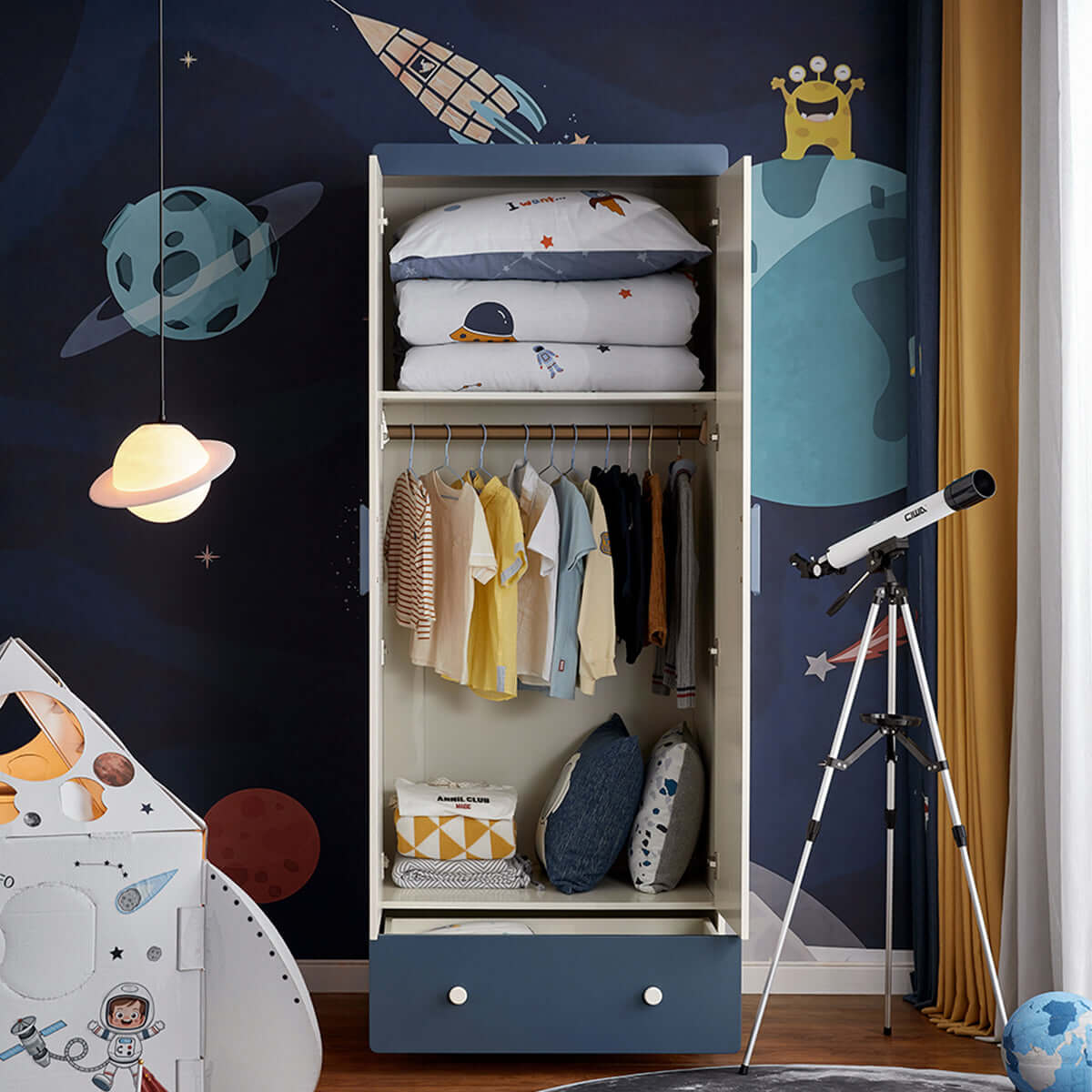 Space Boy Navy and White Wardrobe Rack-2
