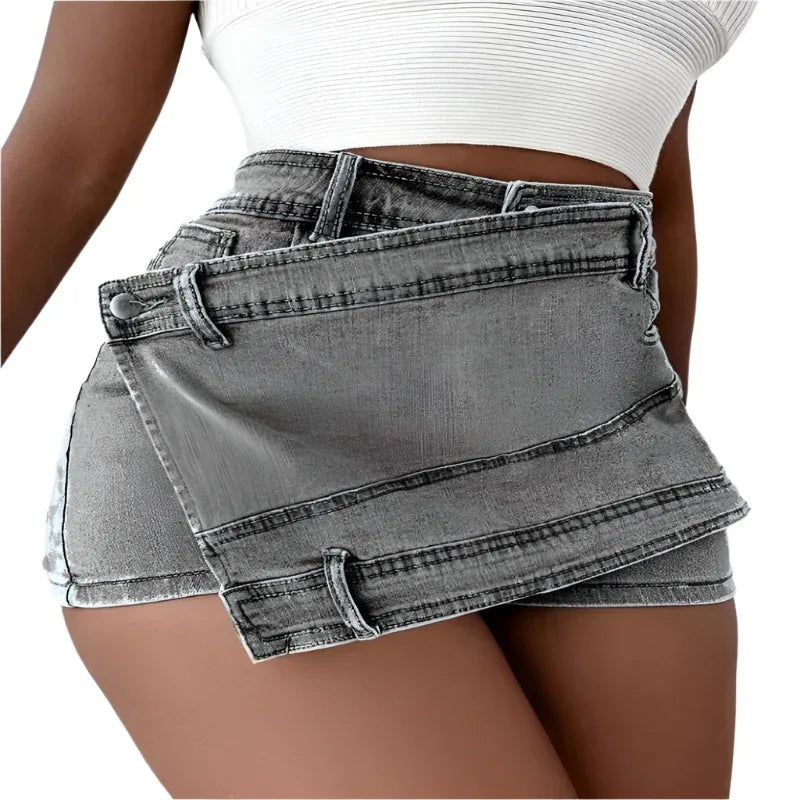 Street Vintage Asymmetrical Denim Fabric Skirts
