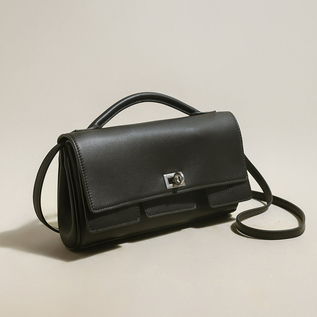 Structured Black Rectangular Satchel Clutch Bag-1