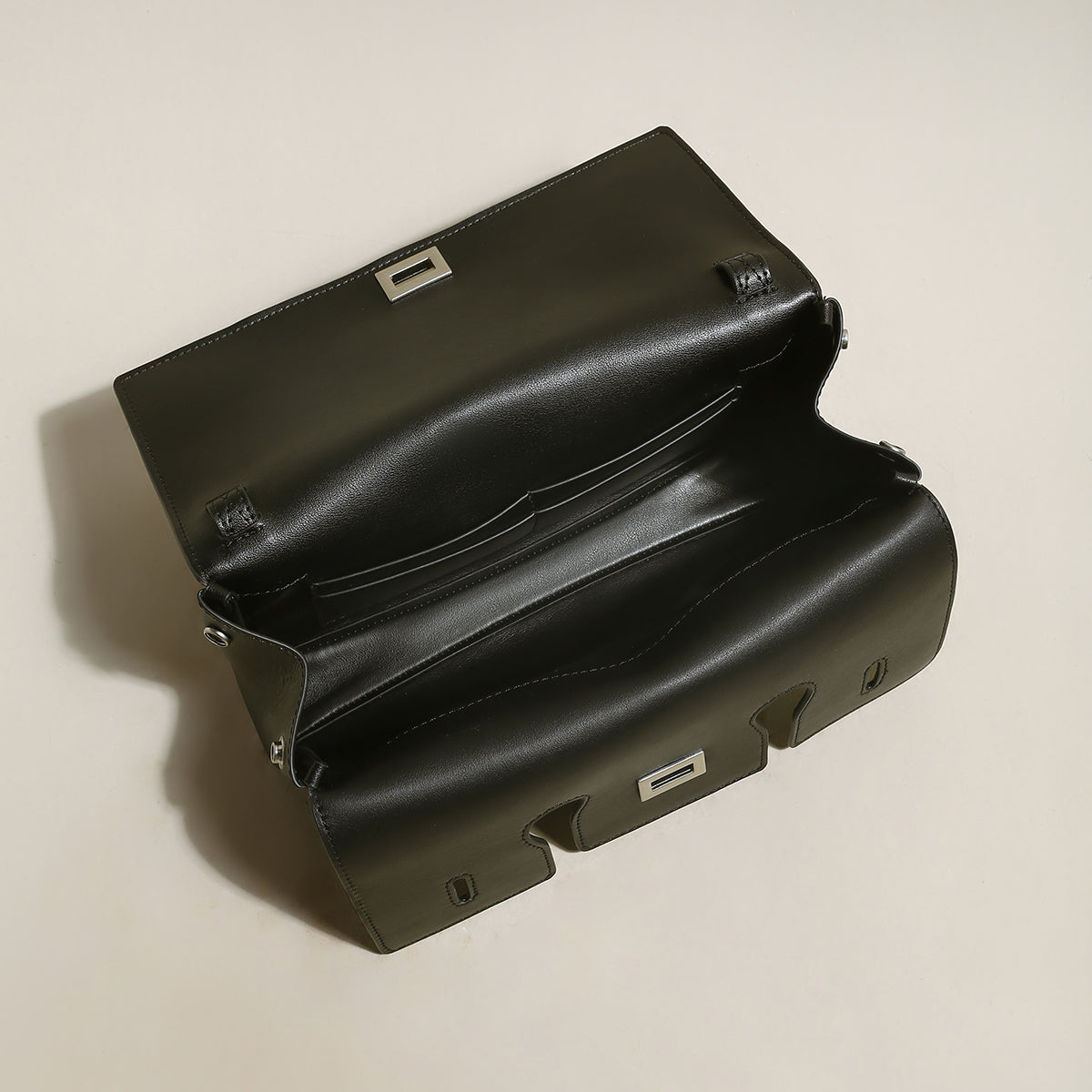 Structured Black Rectangular Satchel Clutch Bag-2