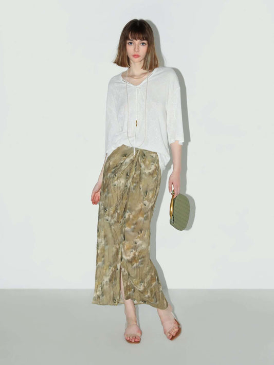 Twist-Knot Oil Painting Pleated Skirt-0