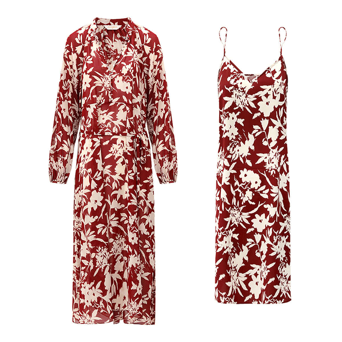 Two-Piece Chiffon Wine Floral Dress Set-3