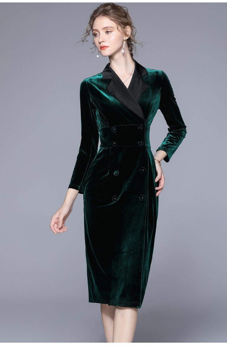 Velvet Green Slim Fit Midi Pencil Dress-1