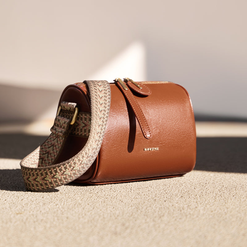 Vintage Wide Strap Brown Boston Bag-1