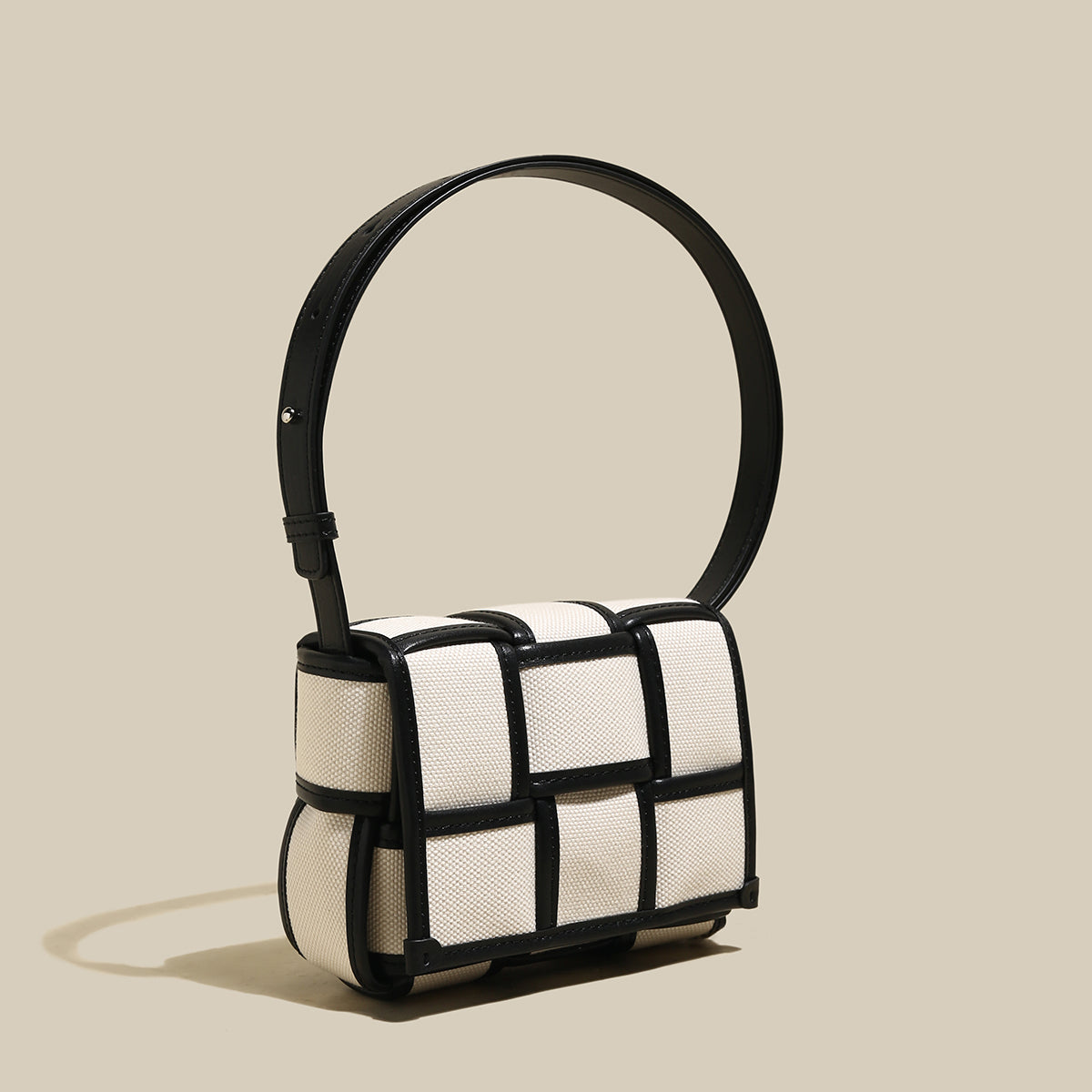 Woven Black and White Top Handle Bag-1